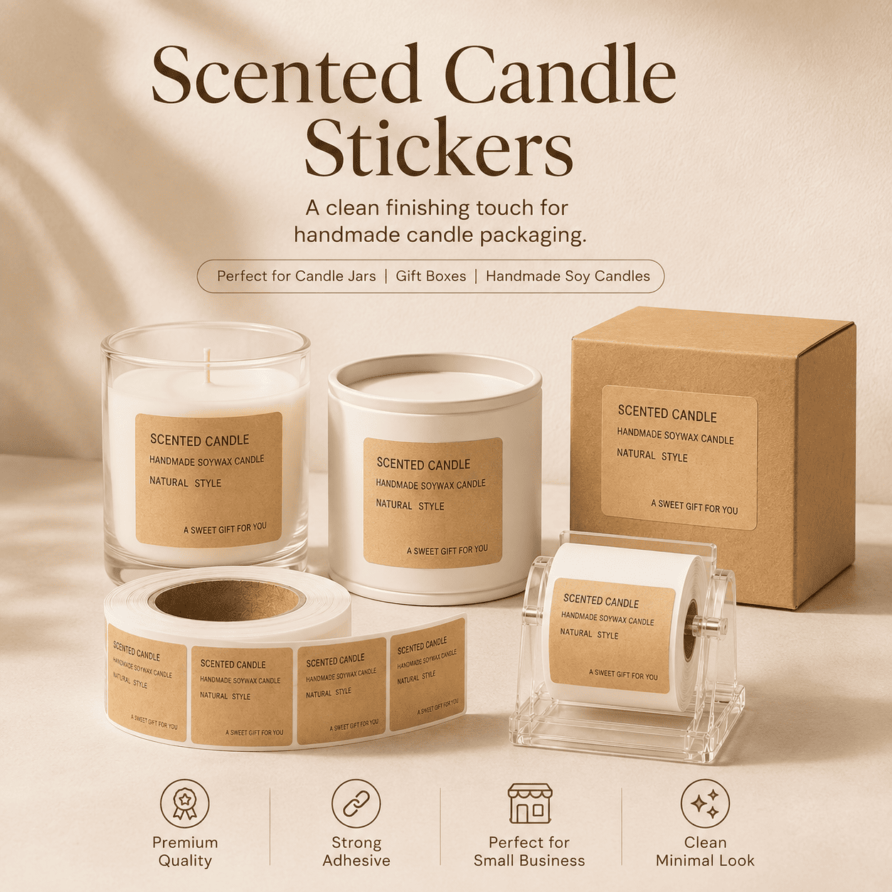 Scented Candle Kraft Label Sticker Roll – Candle Packaging Adhesive Labels - 1 - Furxotic