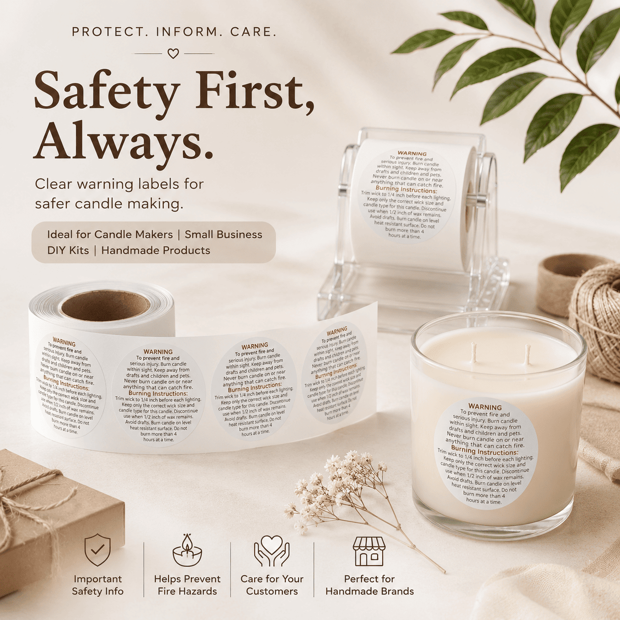 Candle Warning Label Sticker Roll – Candle Safety Instruction Adhesive Labels - 1 - Furxotic