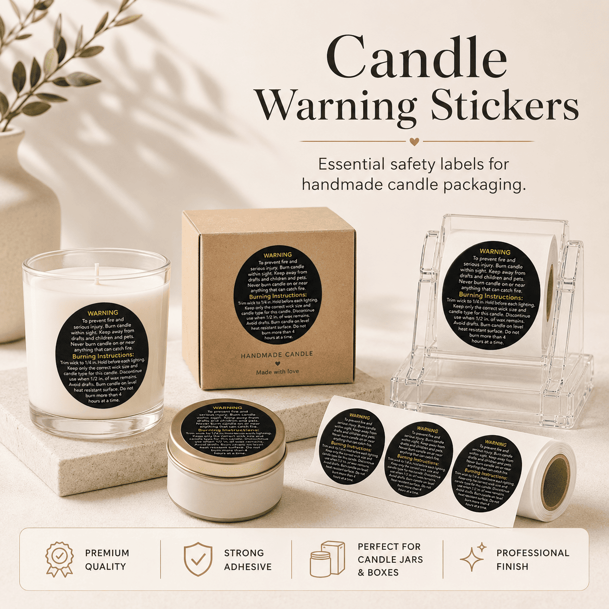 Candle Warning Label Sticker Roll – Candle Safety Instruction Adhesive Labels - 1 - Furxotic