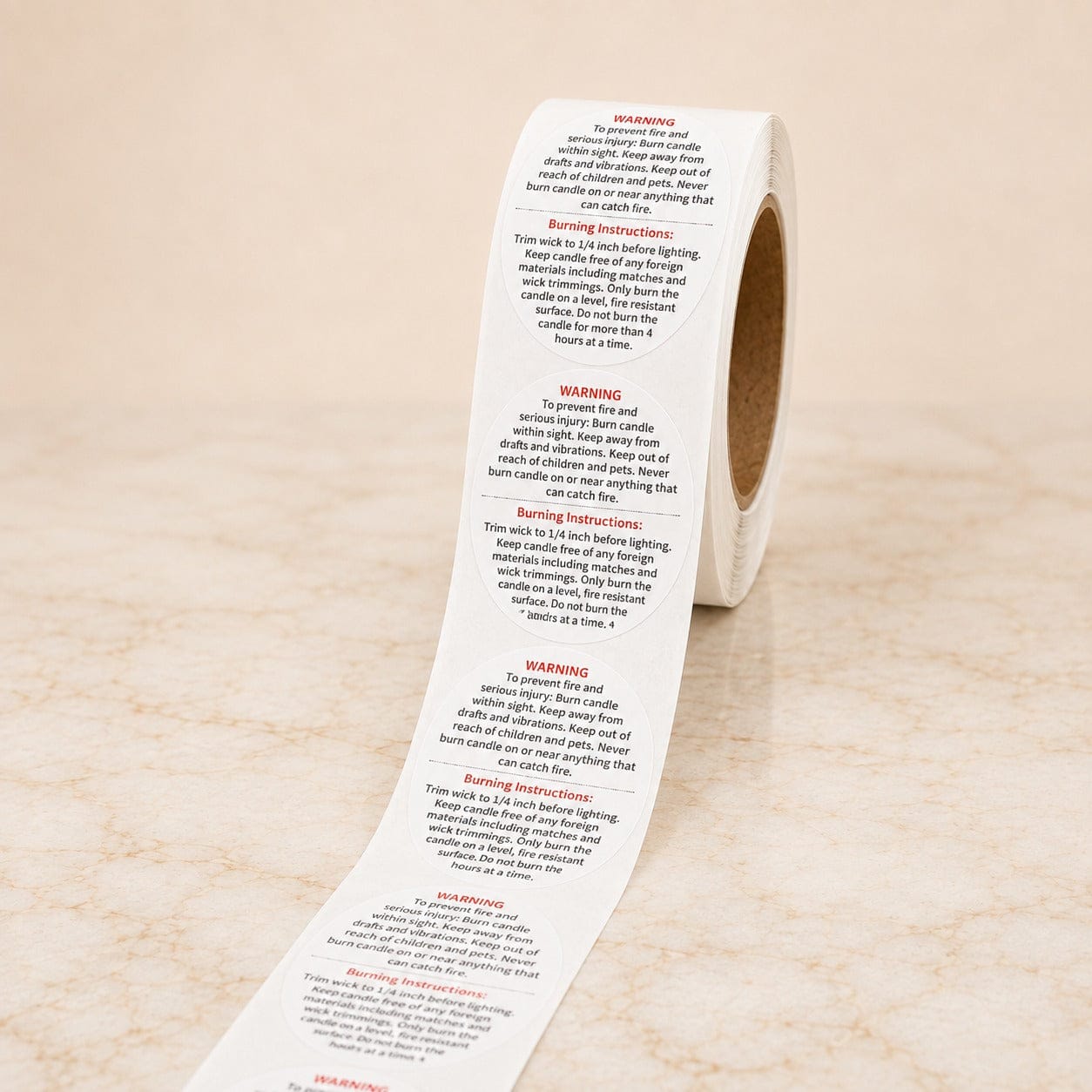Round Candle Warning & Burning Instructions Sticker Roll – White - 1 - Furxotic