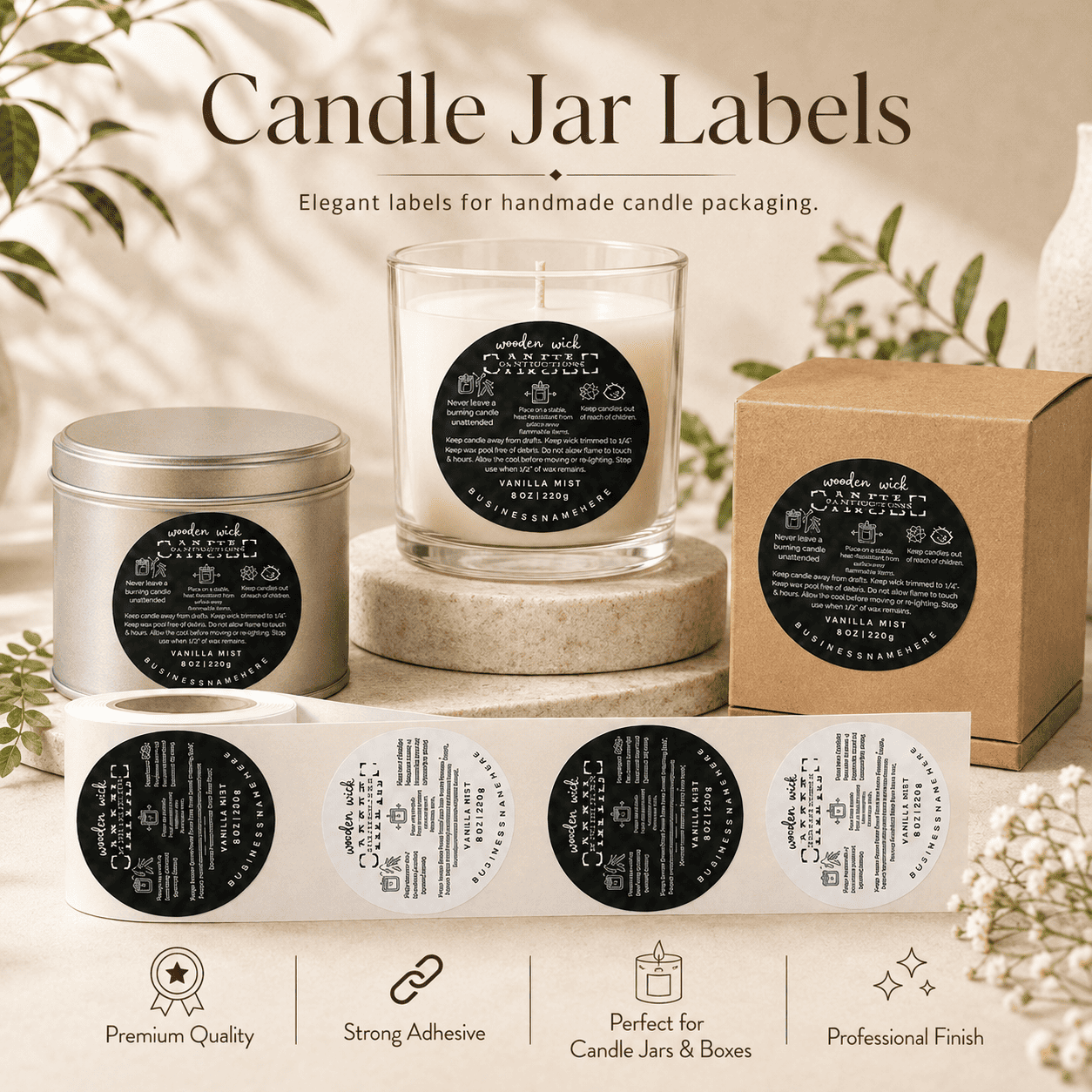 Wooden Wick Candle Warning Label Sticker Roll – Candle Safety Adhesive Labels - 1 - Furxotic
