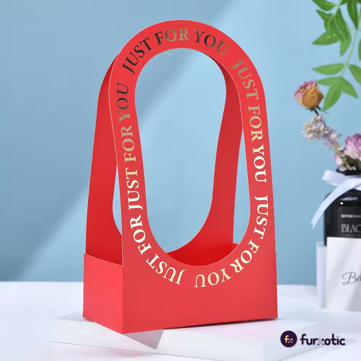 Open Window Flower Handbag – Floral Gift Basket (Red - 1 Piece)