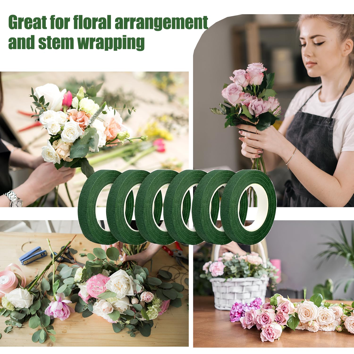 Floral Tape 0.5inch (Dark Green - Pack of 6)