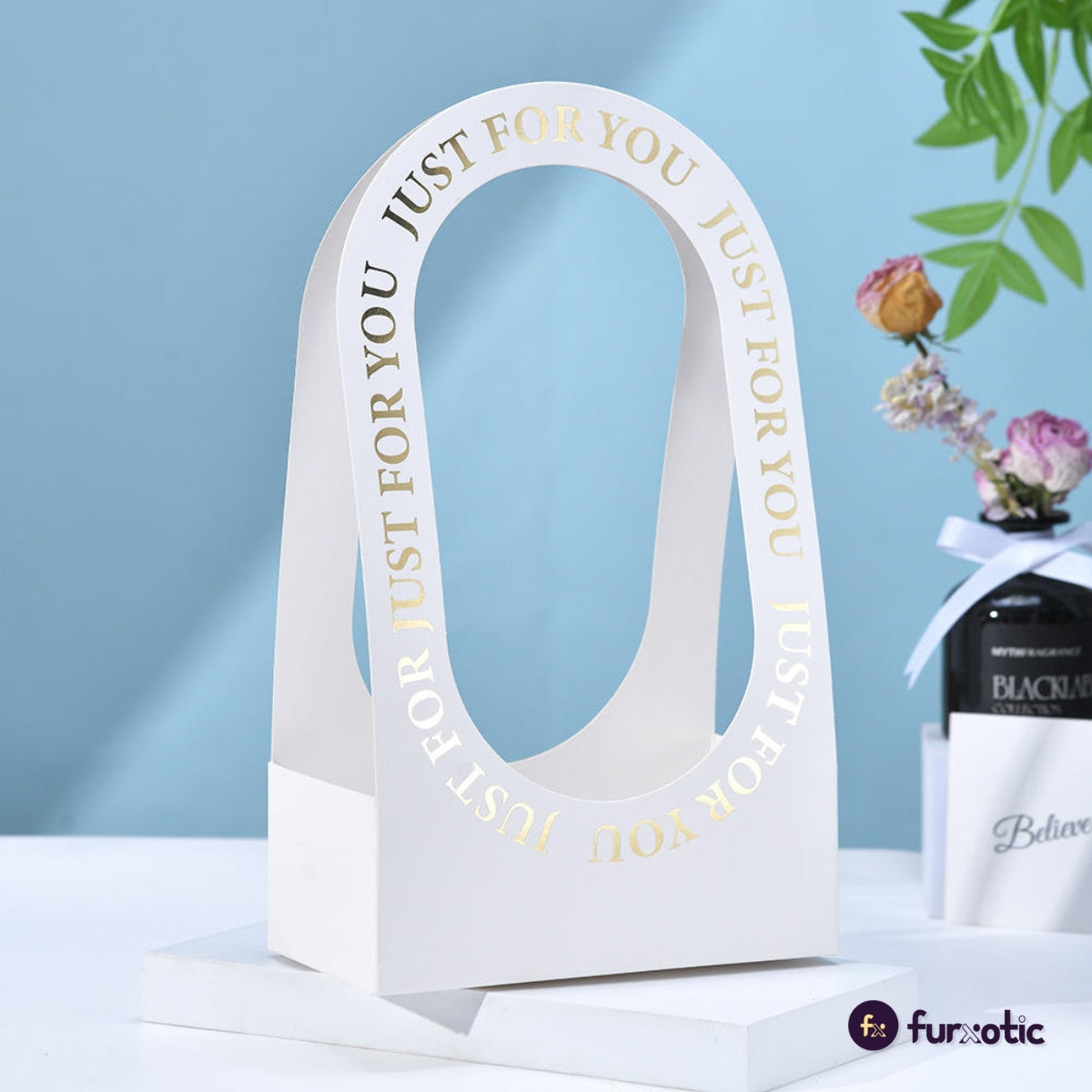 Open Window Flower Handbag – Floral Gift Basket (White - 1 Piece)