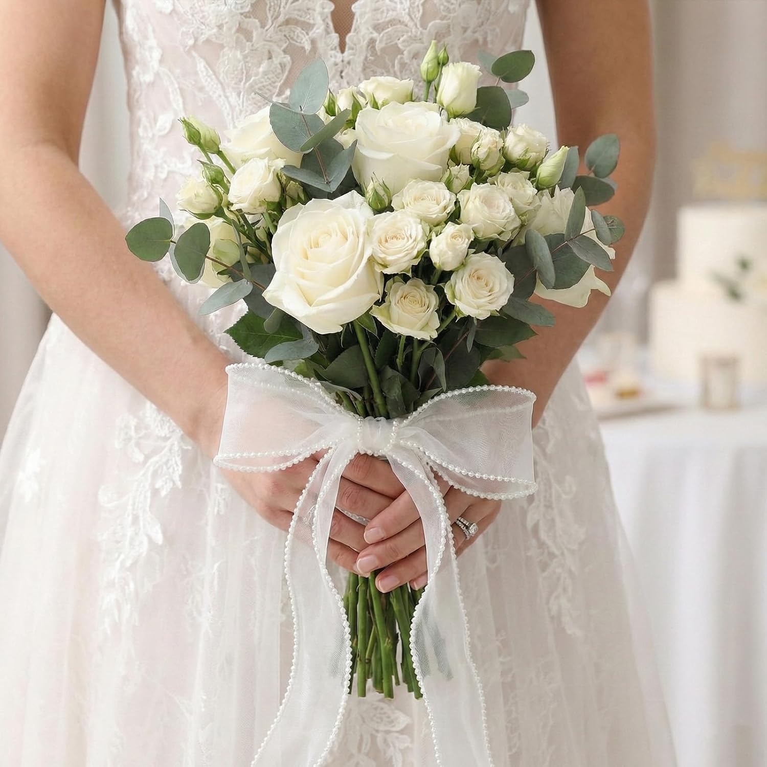 Pearl Edge Organza Ribbon With Shimmer (1 Inch x 10 Metres)
