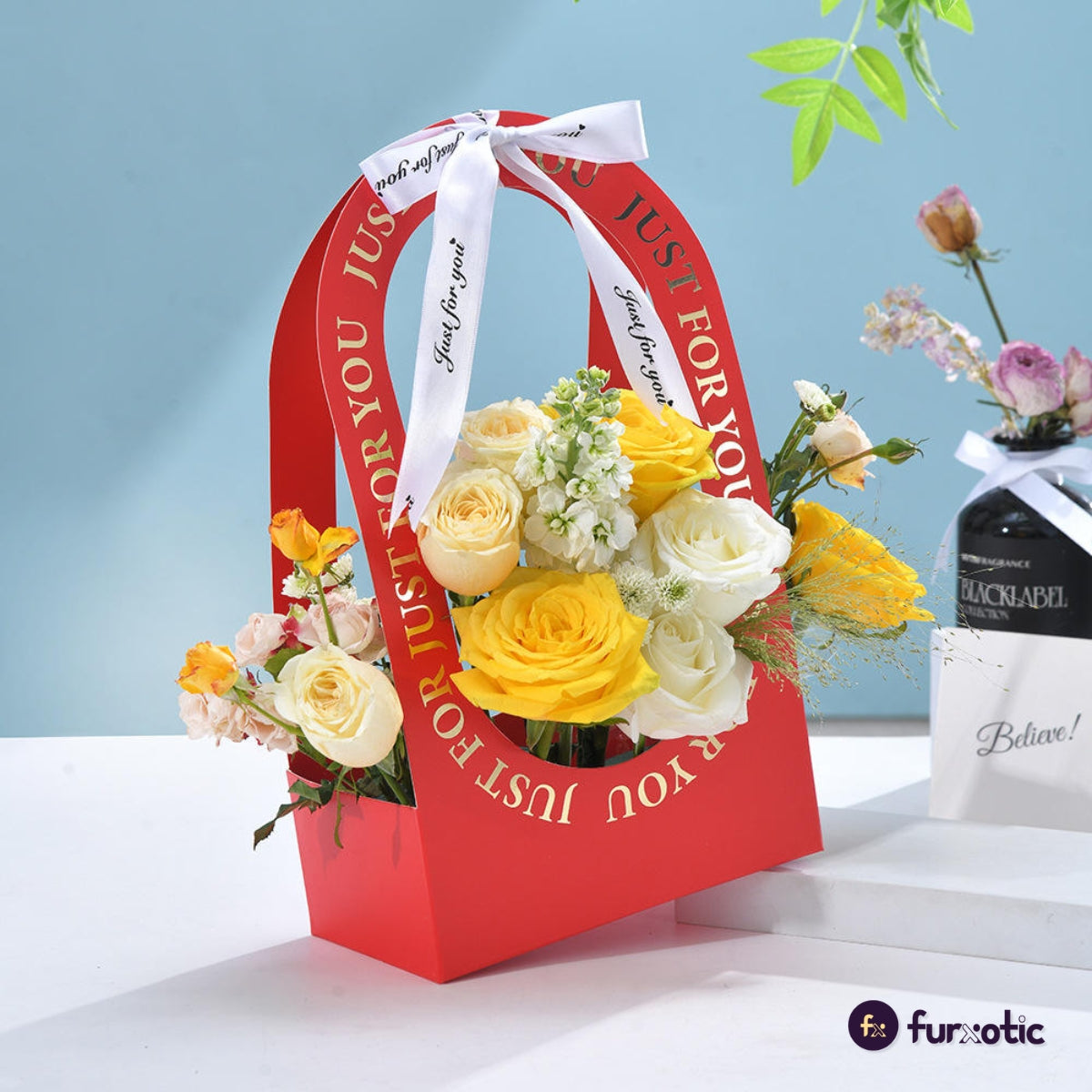 Open Window Flower Handbag – Floral Gift Basket (Red - 1 Piece)