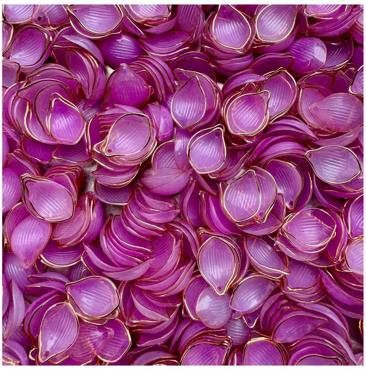 Artificial Rose Pink Acrylic Shell Leaves — Golden Edge (Pack of 100)