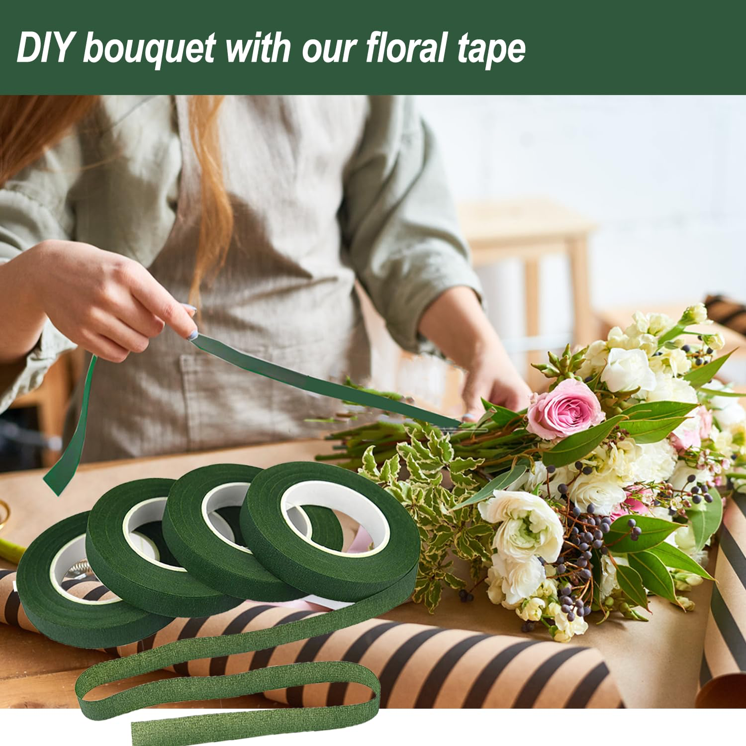 Floral Tape 0.5inch (Dark Green - Pack of 6)