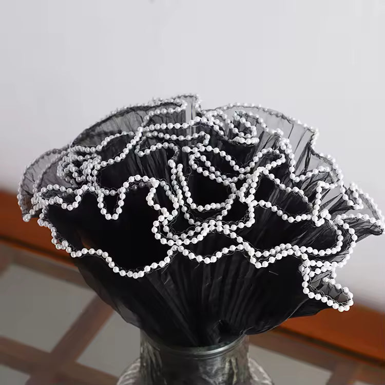 Wrinkled Wavy Wrapping Net with Pearl Edge (Black)