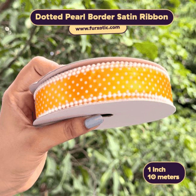 Dotted Pearl Border Satin Ribbon (1 Inch x 10 Metres)