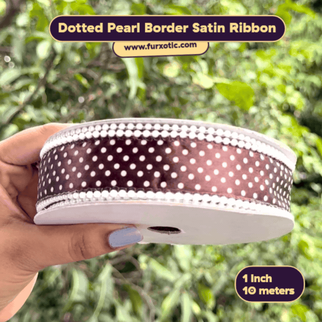 Dotted Pearl Border Satin Ribbon (1 Inch x 10 Metres)