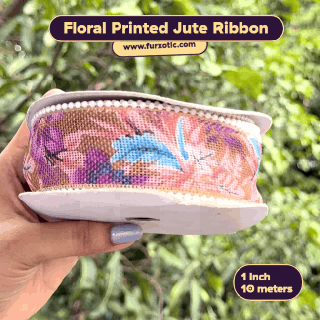 Floral Printed Jute Ribbon with Pearl Edge (1 Inch x 10 Metres)