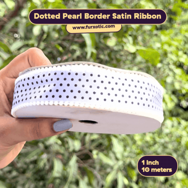 Dotted Pearl Border Satin Ribbon (1 Inch x 10 Metres)