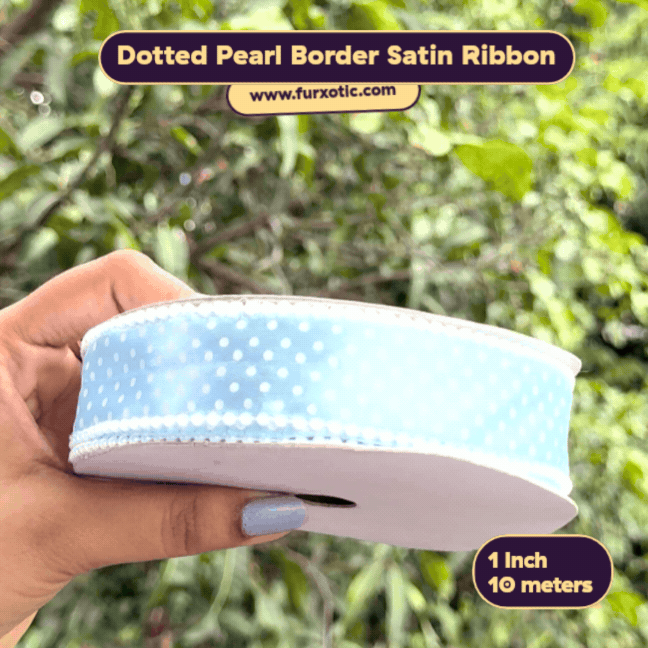 Dotted Pearl Border Satin Ribbon (1 Inch x 10 Metres)