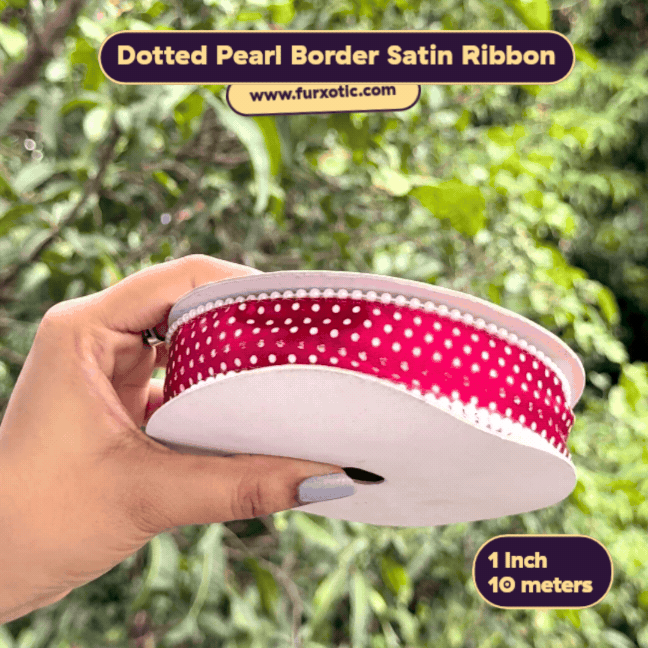 Dotted Pearl Border Satin Ribbon (1 Inch x 10 Metres)