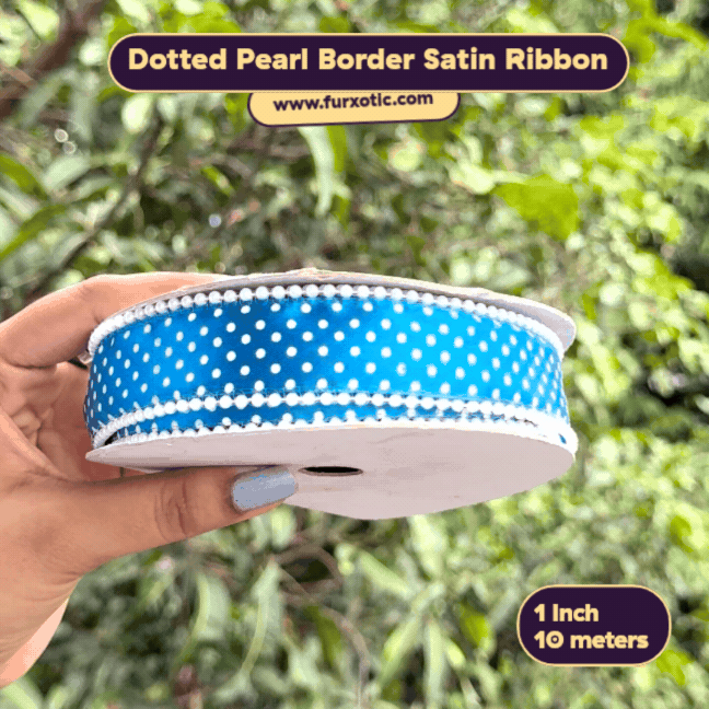Dotted Pearl Border Satin Ribbon (1 Inch x 10 Metres)