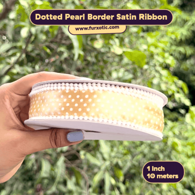 Dotted Pearl Border Satin Ribbon (1 Inch x 10 Metres)