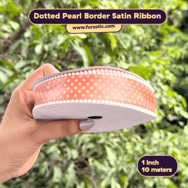 Dotted Pearl Border Satin Ribbon (1 Inch x 10 Metres)