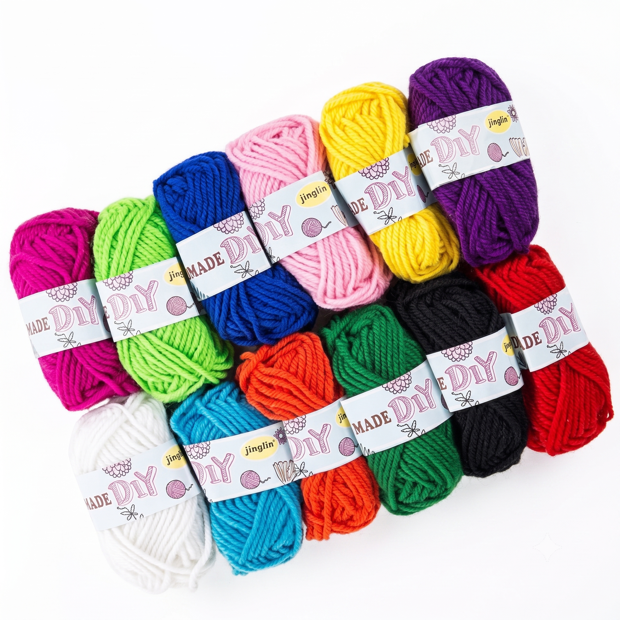 Knitting Yarn Wool Ball — Pack of 12 (12 Colours x 10m Each)