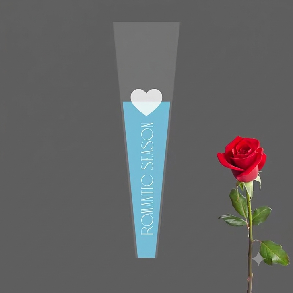 Romantic Season" Single Flower Packaging Sleeve — Sky Blue (Pack of 50)