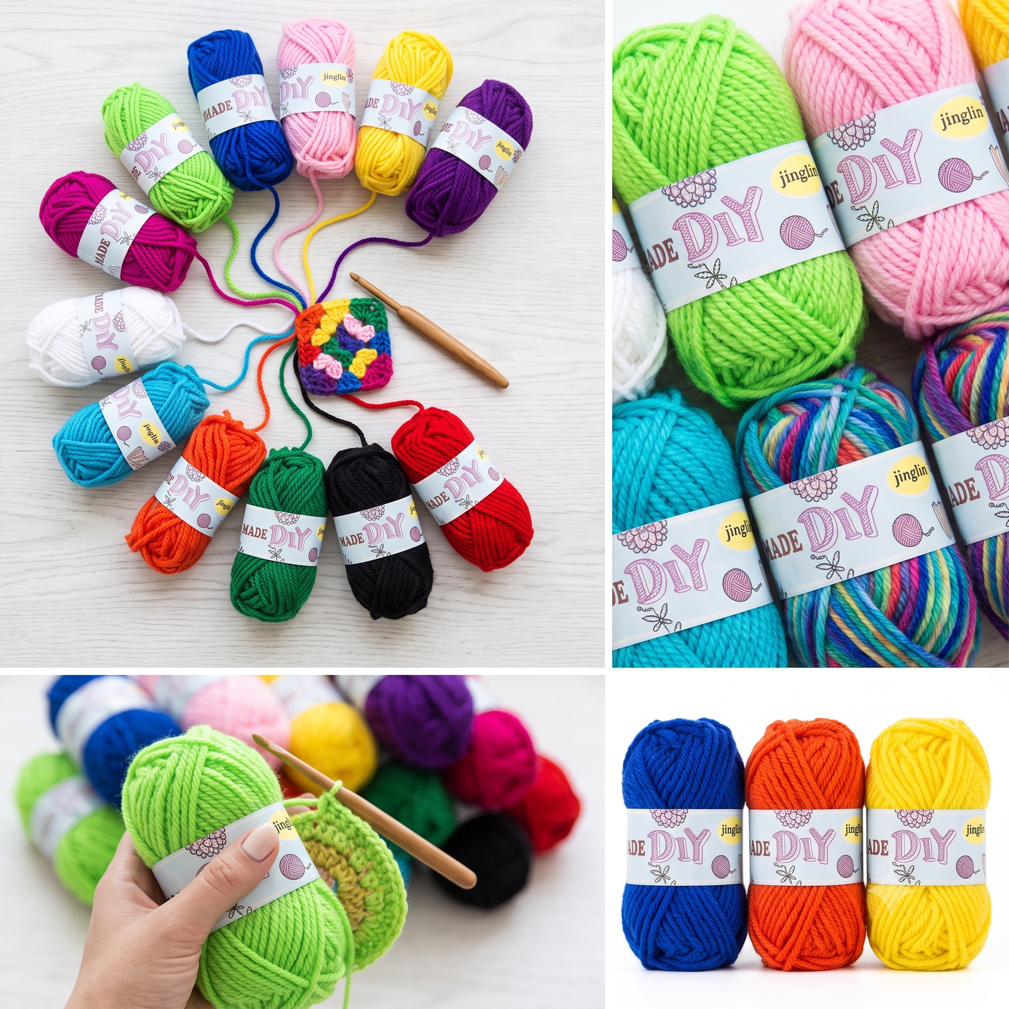 Knitting Yarn Wool Ball — Pack of 12 (12 Colours x 10m Each)