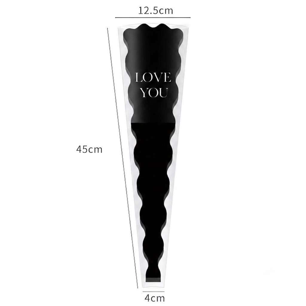 Love you" Single Flower Packaging Sleeve — Black (Pack of 50)