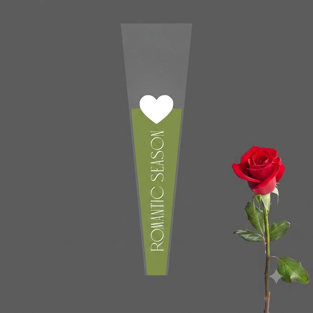 Romantic Season" Single Flower Packaging Sleeve — Olive Green (Pack of 50)