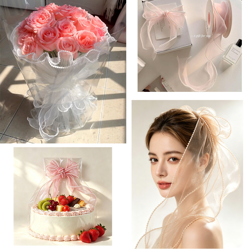 Pearl Edge Organza Ribbon With Shimmer (1 Inch x 10 Metres)