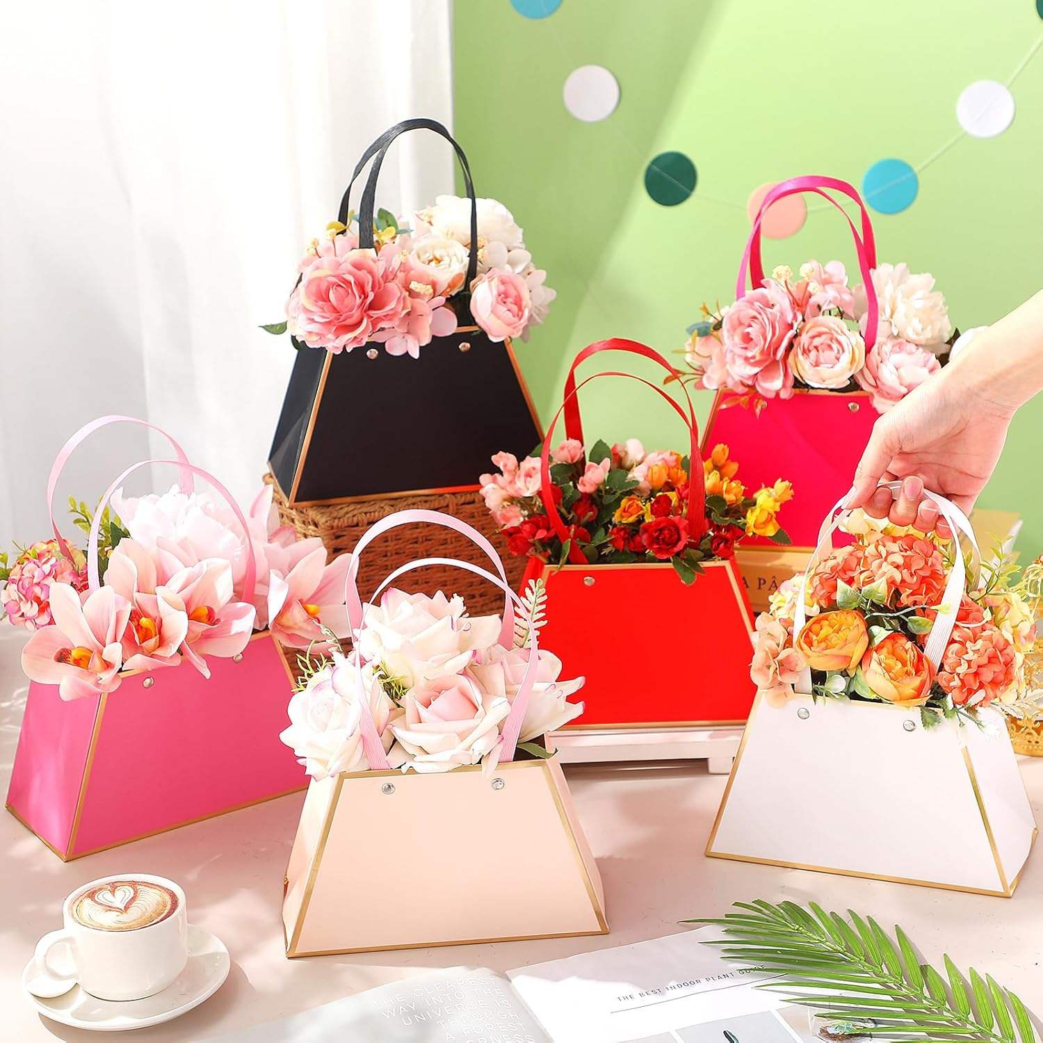Portable Flower & Gift Hand Bag – Bouquet Packaging Bag with Gold Border