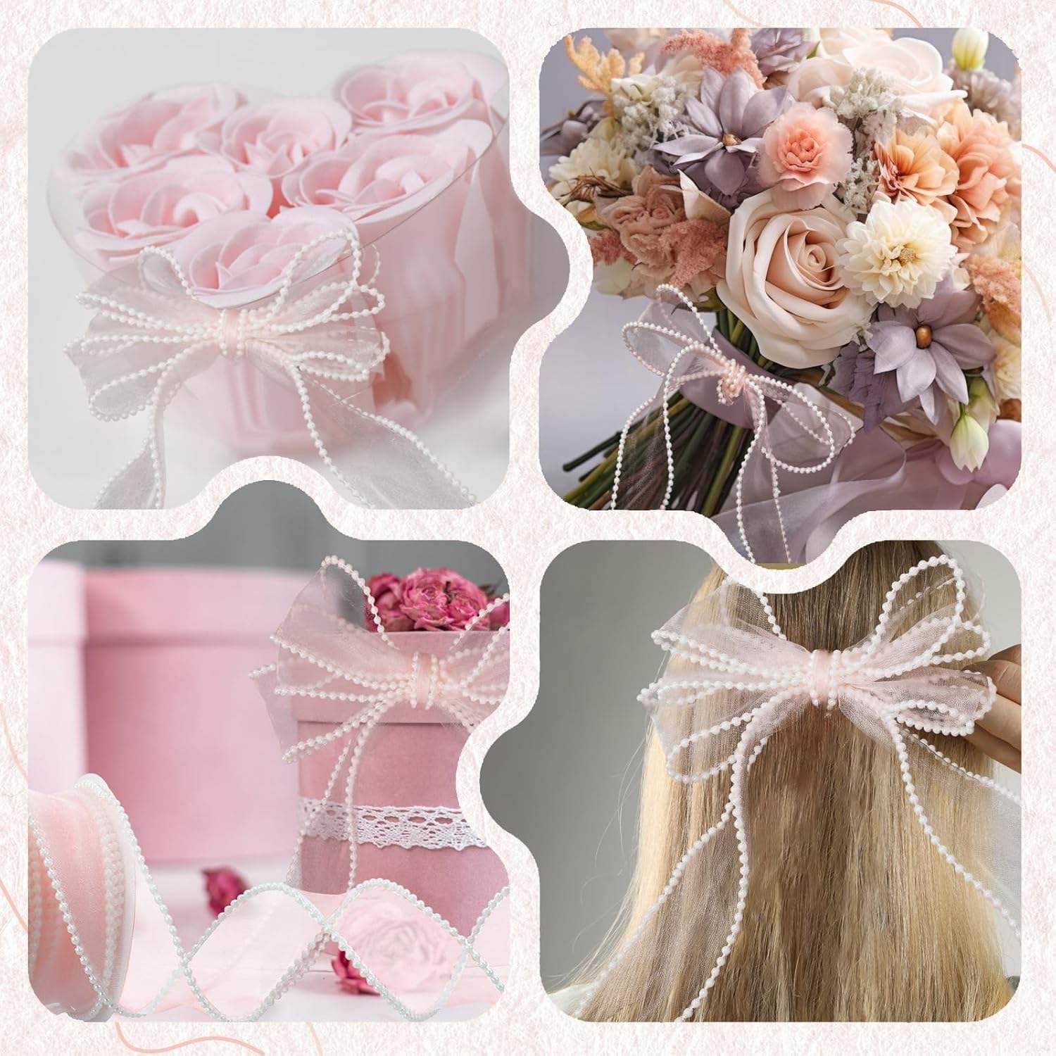 Pearl Edge Organza Ribbon With Shimmer (1 Inch x 10 Metres)