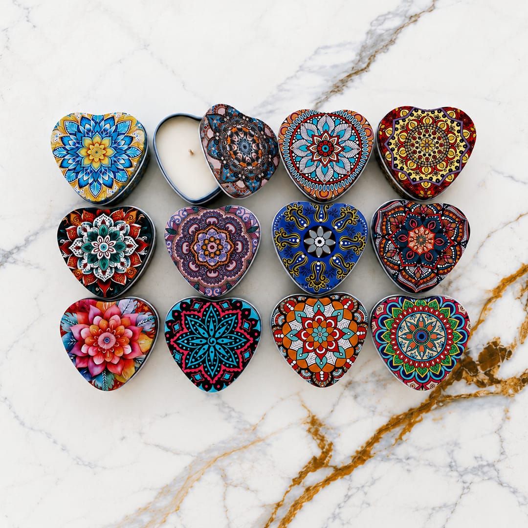 12 Pcs Heart Mandala Art Tin Jar - 1 - Furxotic