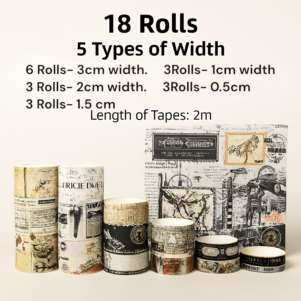 Washi Tape (Retro Series - 18 Rolls - 2 meter each)