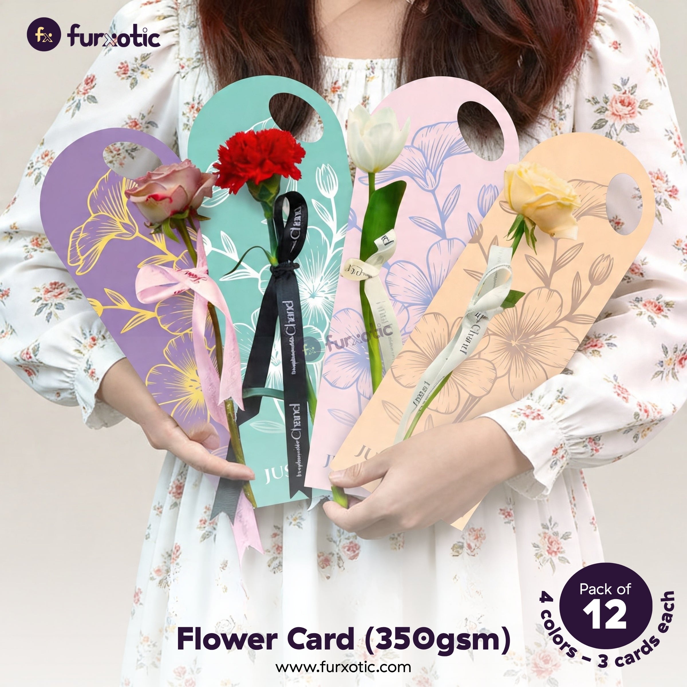 "Just for You" Flower Card | Pack of 12 (4 Colors)