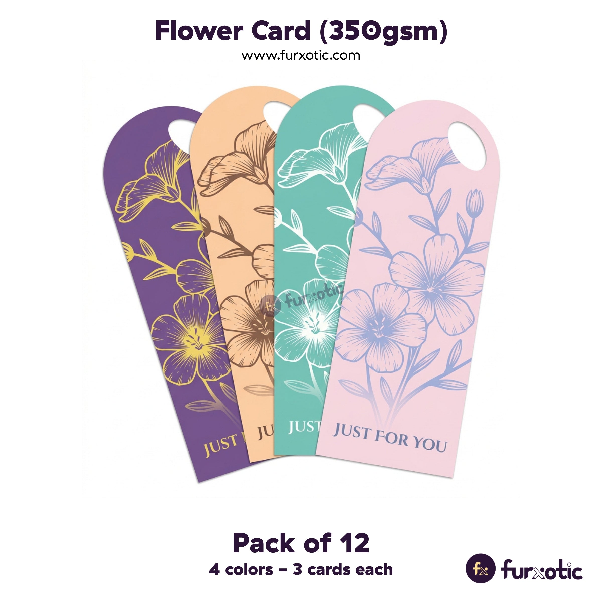 "Just for You" Flower Card | Pack of 12 (4 Colors)