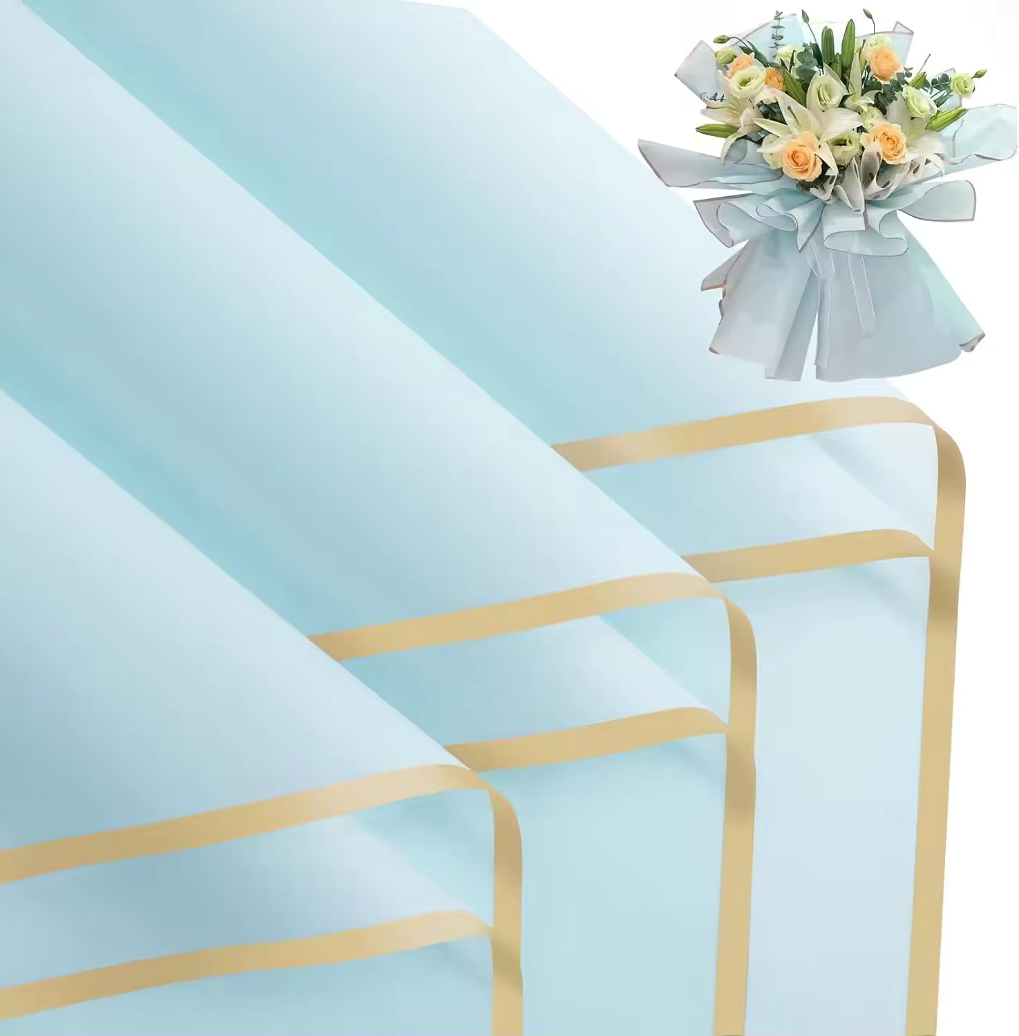 Wrapping Sheets Gold Border (A2 -Blue - 20 Sheets)