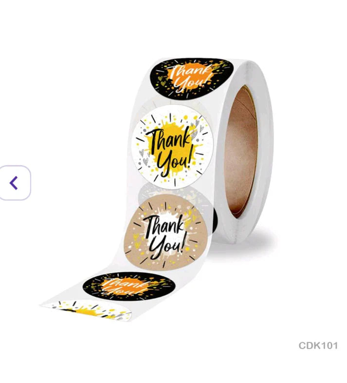 Thank You Stickers (500 Stickers Roll – 1 Inch - Random Design)
