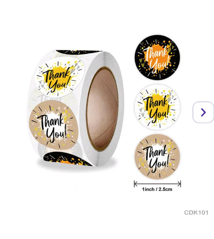 Thank You Stickers (500 Stickers Roll – 1 Inch - Random Design)
