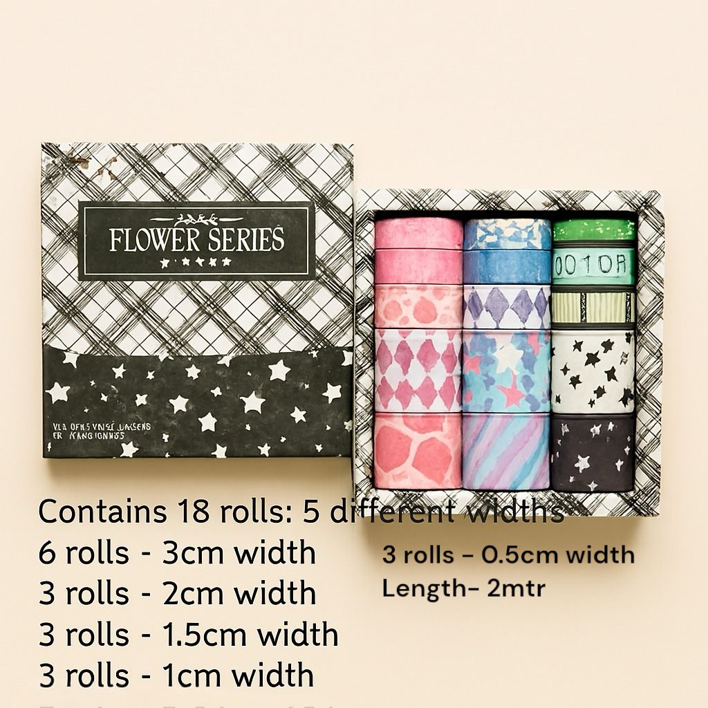 Washi Tape (Flower Series 2 - 18 Rolls - 2 meter each)
