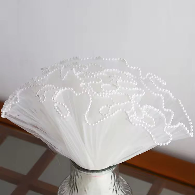 Wrinkled Wavy Wrapping Net with Pearl Edge (White)