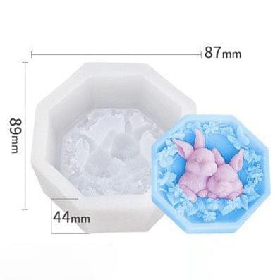 3D Bunny Octagon Floral Soap & Candle Handmade Mould - 1 - Furxotic