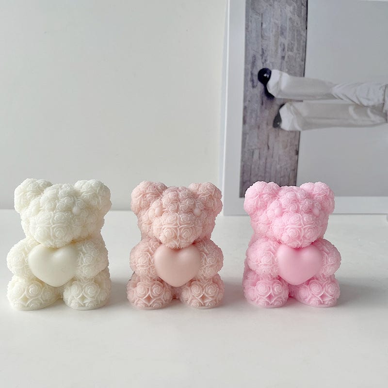 3D Rose Teddy With Heart Candle Handmade Mould - 2 - Furxotic