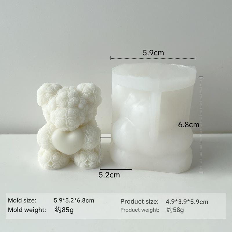 3D Rose Teddy With Heart Candle Handmade Mould - 1 - Furxotic