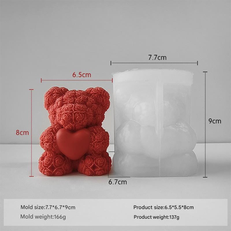 3D Rose Teddy With Heart Candle Handmade Mould - 1 - Furxotic