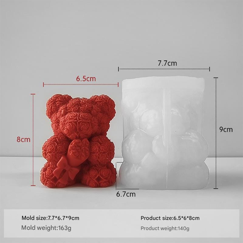 Small 3D Rose Trddy With Bouquet Candle Handmade Mould - 1 - Furxotic