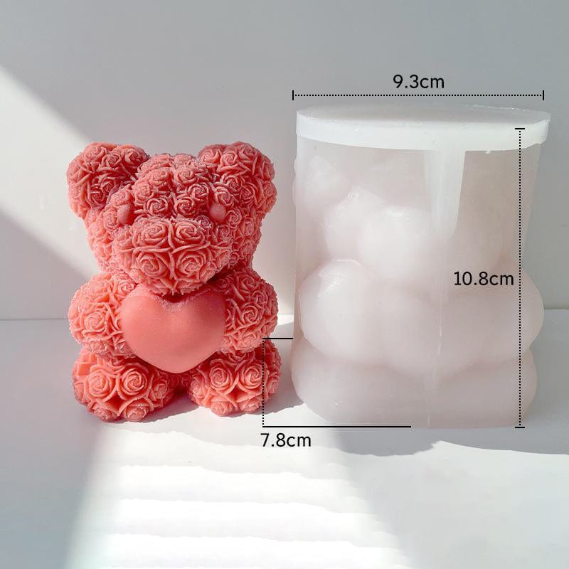 3D Rose Teddy Bear With Heart Candle Handmade Mould - 1 - Furxotic