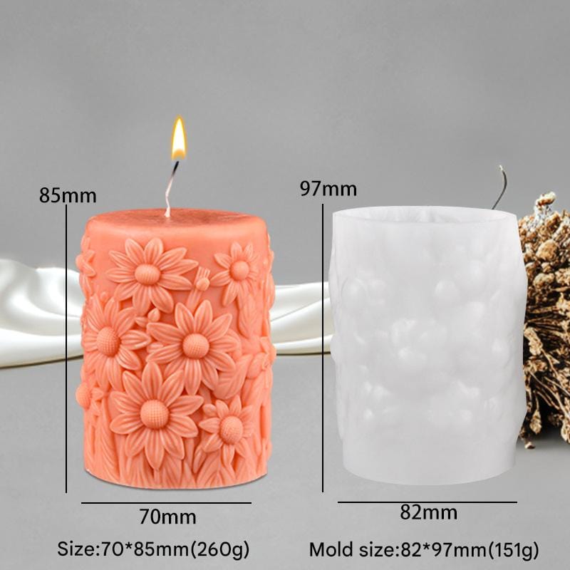 3D Embossed Flower Cylinder Candle Handmade Mould - 1 - Furxotic