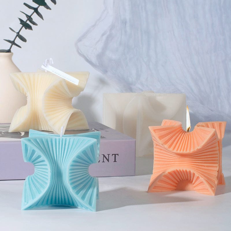 Square Geometric Ribbed Cube Candle Handmade Mould - 2 - Furxotic