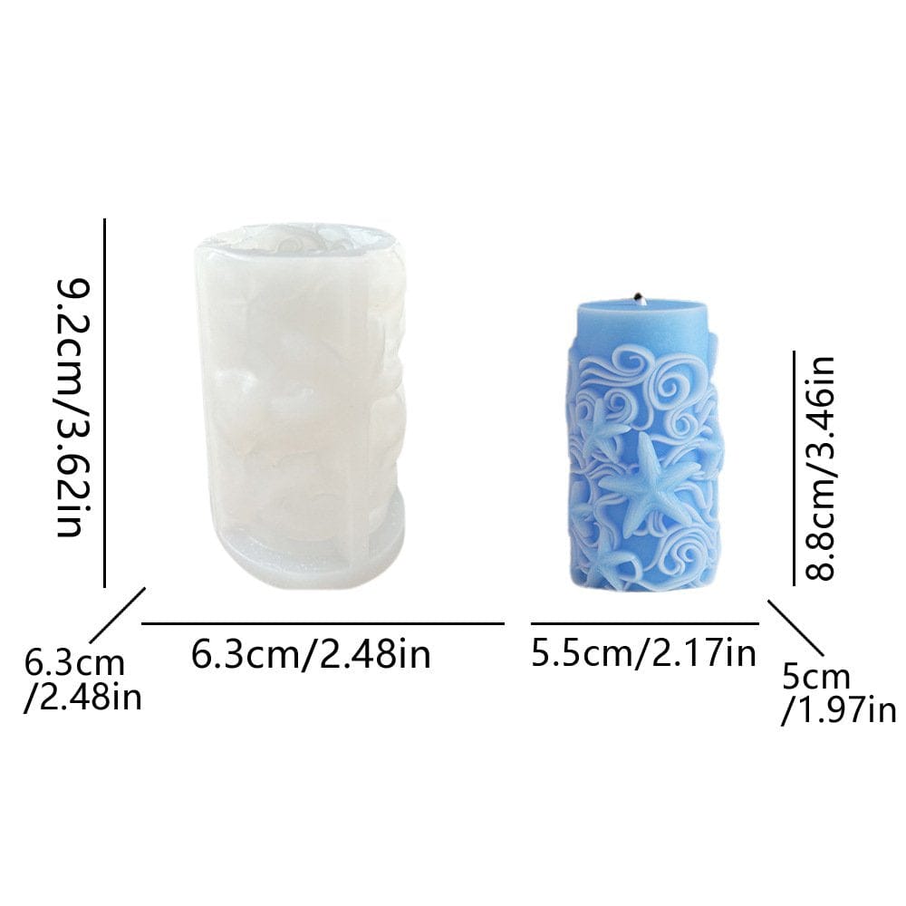 Ocean Wave & Starfish Cylindrical Candle Handmade Mould - 1 - Furxotic
