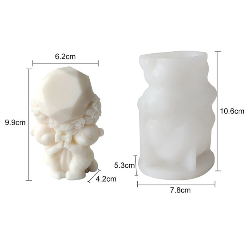 Two Teddy Bears Holding A Balloon Flower Candle Handmade Mould - 1 - Furxotic