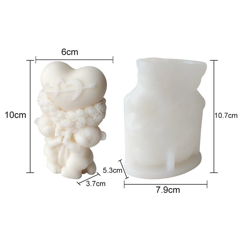 Two Bears Holding A Heart & Rose Bouquet Candle Handmade Mould - 1 - Furxotic